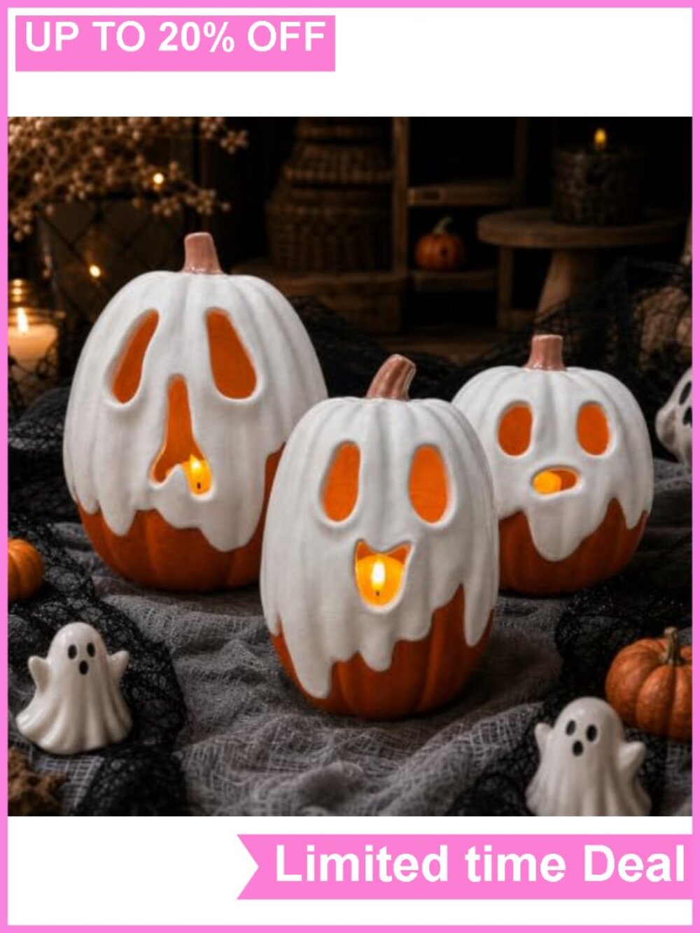 Resin Ghost Pumpkin Figurine Halloween Tabletop Centerpiece Decor